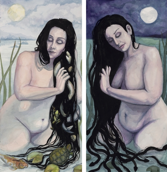 Nicole Rudolph-Vallerga, Tides (2020), Watercolor and gouache diptych on cold press paper