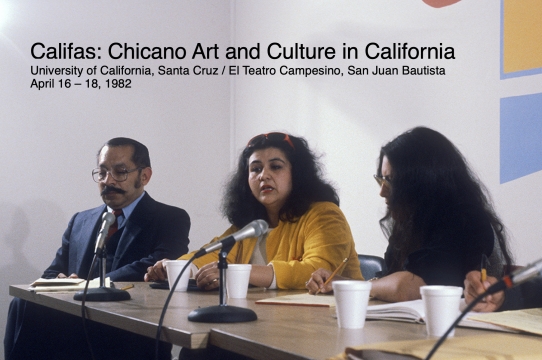 Panel from 1982 Califas Conference with Tomás Ybarra-Frausto and Amalia Mesa-Bains. Photo: Philip Brookman