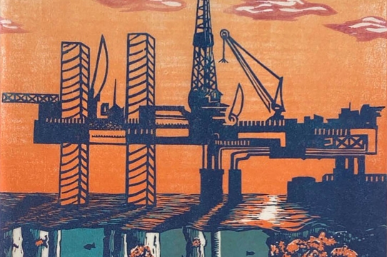 Cassidy Skillman, Neglected Places: Below The Offshore Rig. Reduction Woodcut on Kozo