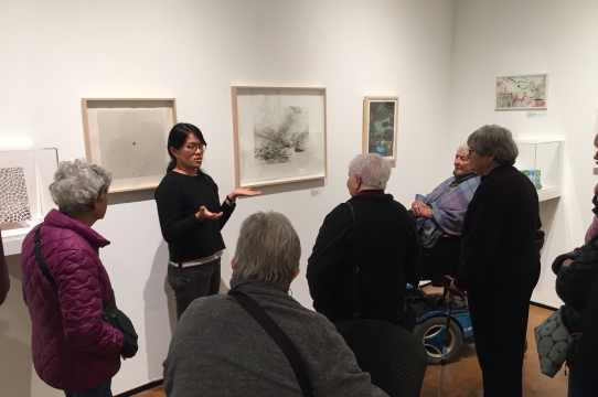 Gallery Manager Louise Leong gives a tour to Osher Lifelong Learners, 2019. Mary Porter Sesnon Art Gallery, UC Santa Cruz