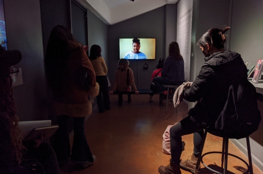 Undergraduate students visit Just Futures exhibition at the Sesnon Gallery, March 2022