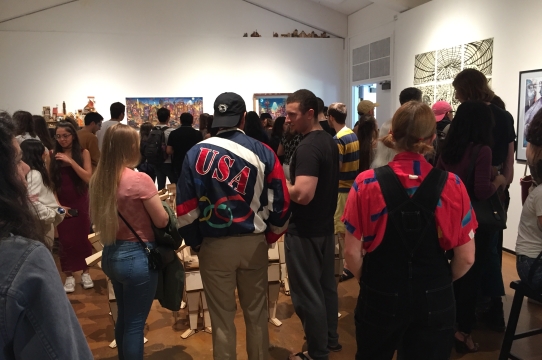 A full house of visitors to the annual Irwin Scholarship exhibition, 2019, at the Mary Porter Sesnon Art Gallery.