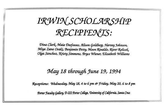 Irwin Scholarship 1994 recipients