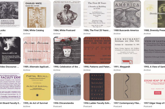 A screen capture of thumbnail images of past exhibition postcards from the Sesnon Gallery