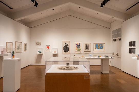 A view of the main gallery room of the Sesnon during a past exhibition, "Unique Multiples: Teaching with the Parkett Collection."