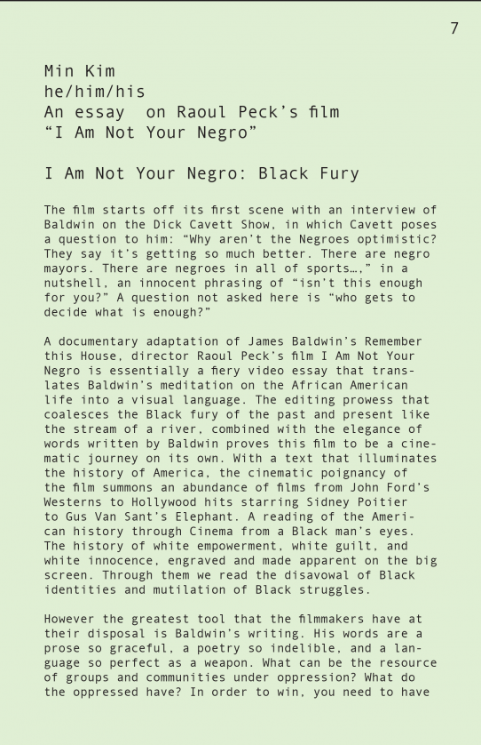 An essay on Raoul Peck's film "I Am Not Your Negro" by Min Kim
