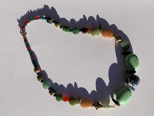 I & U, necklace (February 2021) made from beads from Felton, CA