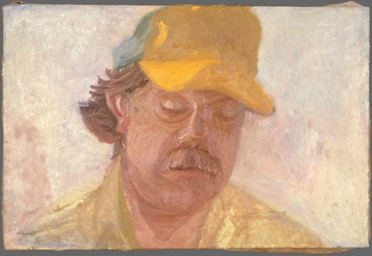 Eduardo Carrillo, Self Portrait with Yellow Hat, 1990. Oil, 18.5" x 28"