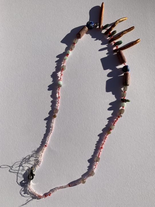 C & A, necklace (November  2020) ​by Edie Trautwein made from beads from Felton, CA