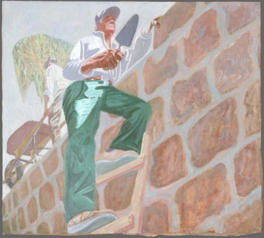 Eduardo Carrillo, Tio Beto on the Wall, 1988. Oil, 33” x 37”