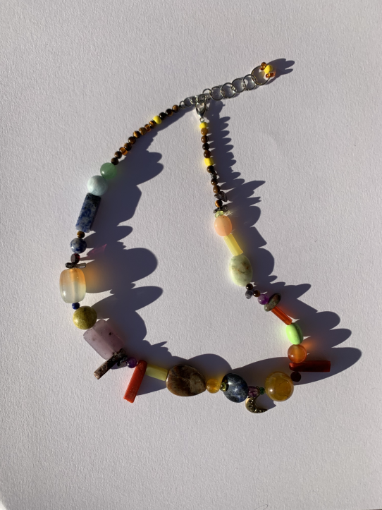 E, necklace (October 2021) Beads from Felton, California