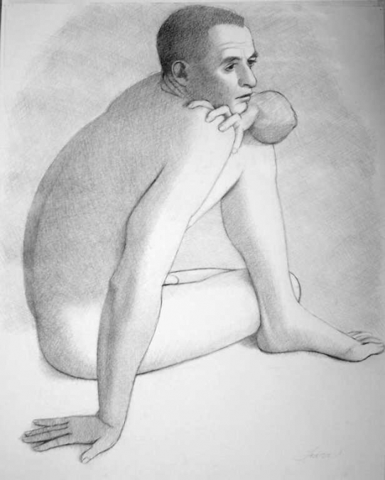 Charles Griffin Farr, Untitled (Nude male; seated with 3/4 profile of back). Graphite on paper.