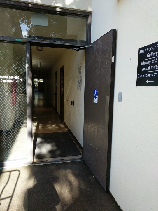 Second-floor automatic door into Porter Academic Building D