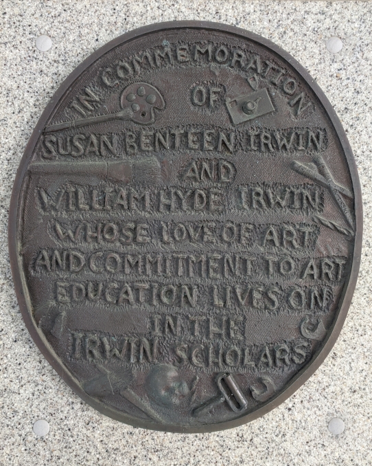 Commemorative plaque in honor of the Irwin family