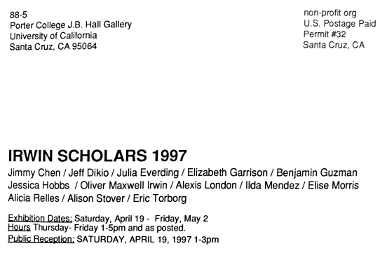 Irwin Scholars 1997 postcard announcement