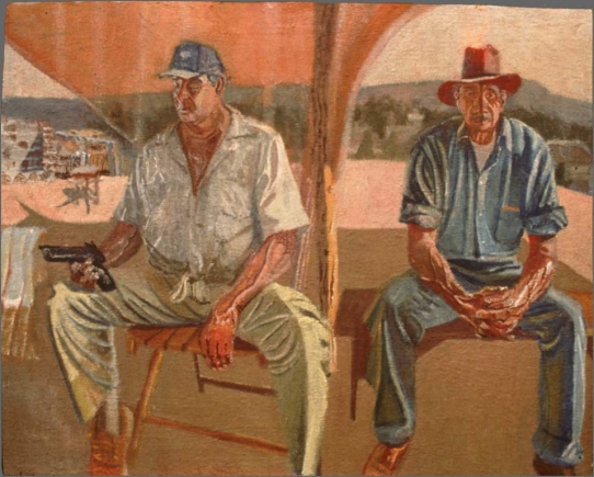 Eduardo Carrillo, Jacobo and Tio Beto, 1991. Oil, 20" x 30"