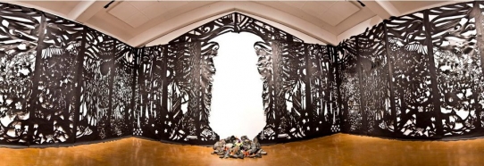 Katerina Lanfranco (Kresge ‘01),  Natural Selection, 2012. Hand Cut Paper Installation in the Sesnon Gallery