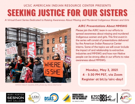 May 3, 2021 American Indian Resource Center Presentations About MMIWG Flyer