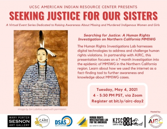 Searching for Justice: A Human Rights Investigation on Northern California MMIWG event flyer for May 4, 2021