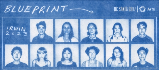 Irwin 2023 postcard featuring a cyanotype portrait of 11 Irwin Scholars