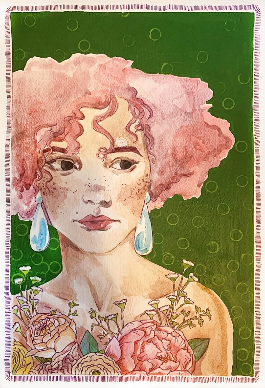 Sarah Do (Porter ‘17), Miss Pink in Green, 2020. Acrylic and ink