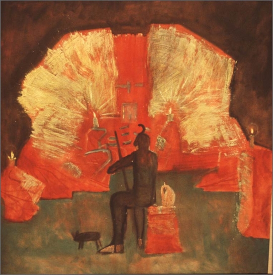 Eduardo Carrillo, The Place, 1984. Oil on canvas, 56" x 84"