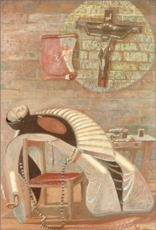Eduardo Carrillo, Flight of Sor Juana, 1982. Oil on canvas, 72" x 118"